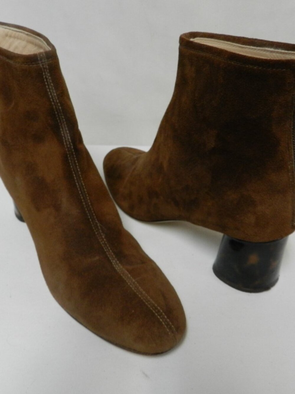 AGL Suede Tortoise heels pumps brown zip top ankle zip boots Size Sz 39.5 US 9.5